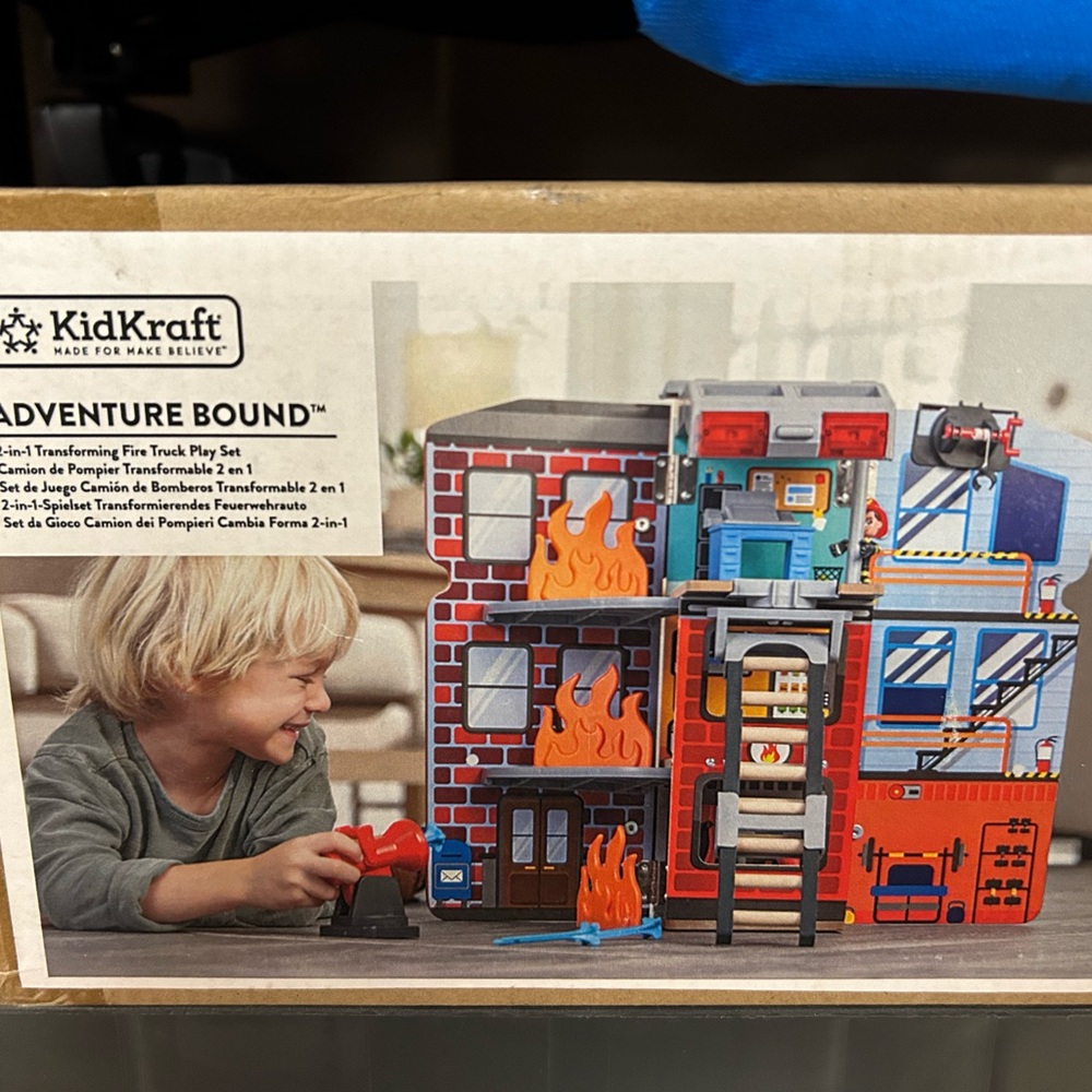 KidKraft Adventure Bound Fire Station Playset - Red, Blue, Gray